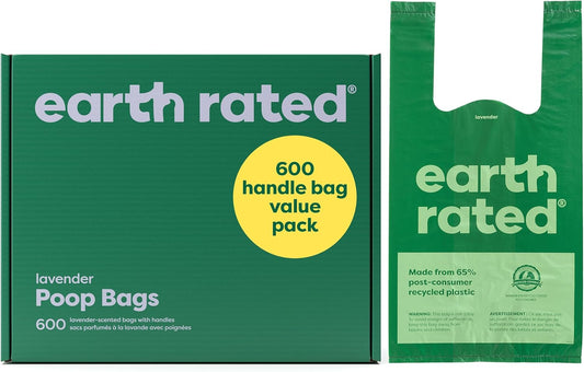 Dog Poop Bags with Tie Handles, Extra Wide, Dispensing Box Value Pack, Easy-To-Tie and Guaranteed Leakproof, Lavender, 600 Handle Bags